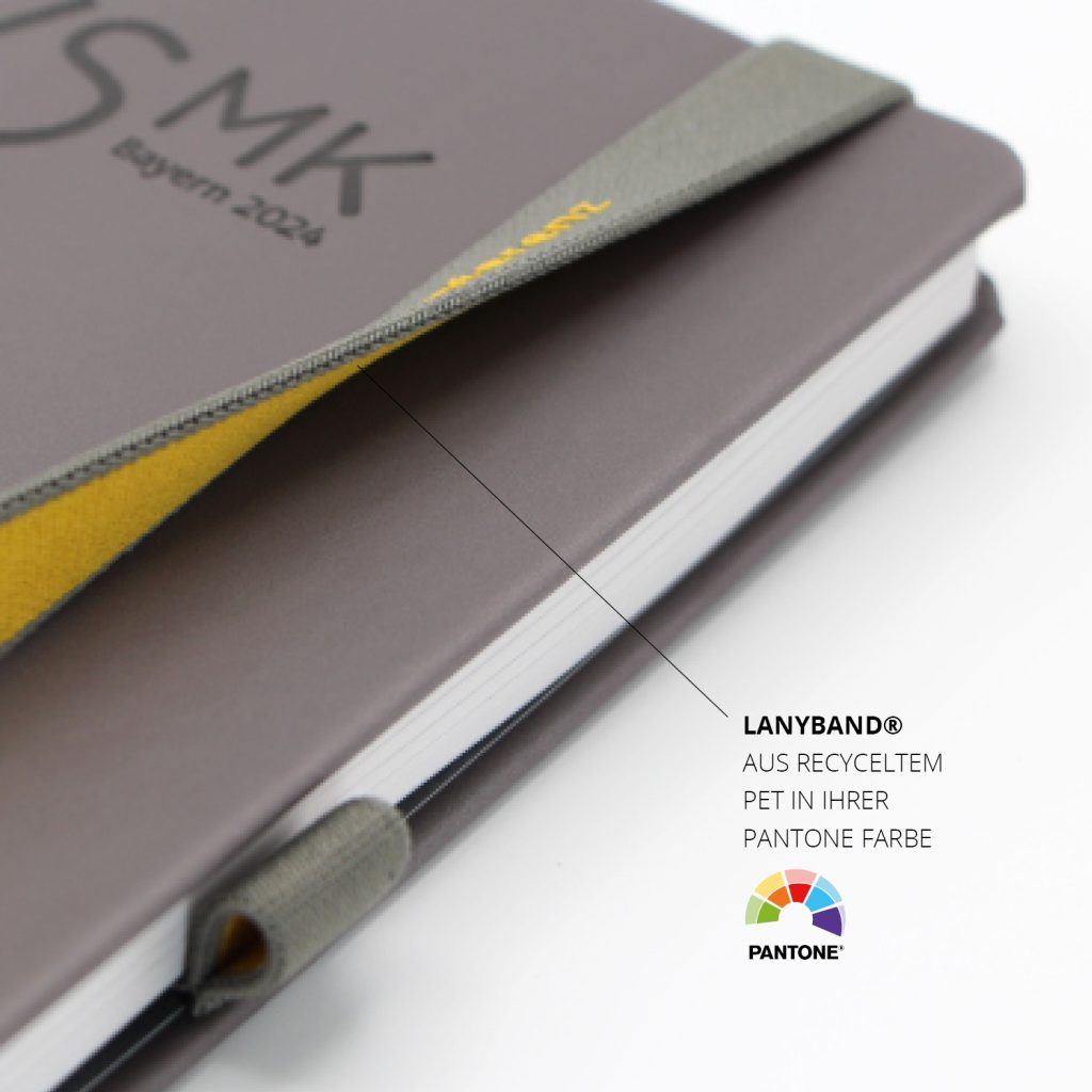 Lanybook® Nature A5 in Grau mit grauem Lanyband aus recyceltem PET, Referenz VSMK