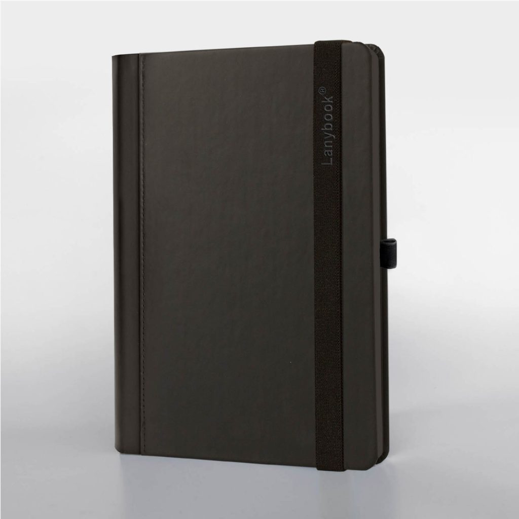 Lanybook® Notizbuch A5 in Schwarz mit Lanyband, hochwertiges Business Notizbuch mit Fadenbindung