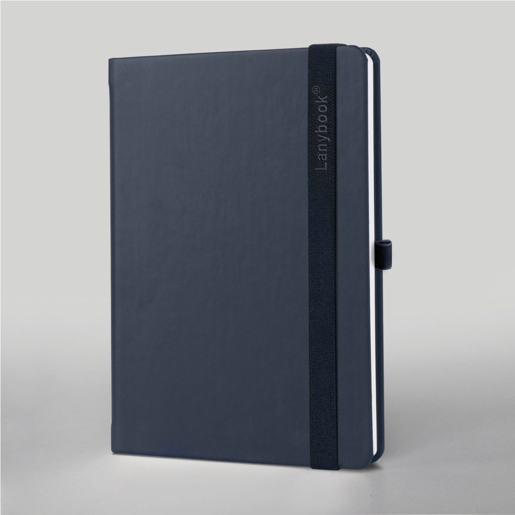 Individuelles Lanybook® Notizbuch A5 in Blau mit Lanyband, hochwertiges Werbegeschenk für Unternehmen