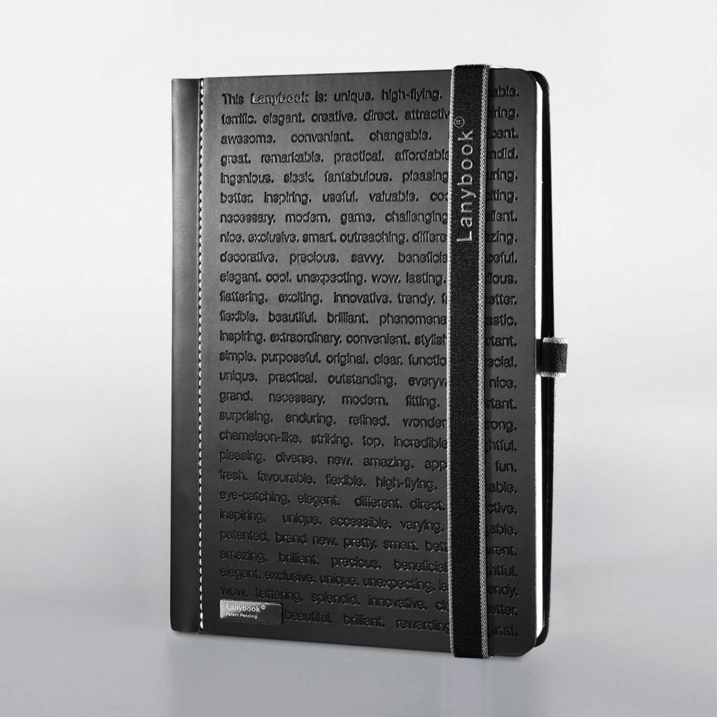 Lanybook® Notizbuch A5 in Grau mit Lanyband und typografischem Coverdesign, hochwertiges Business Notizbuch